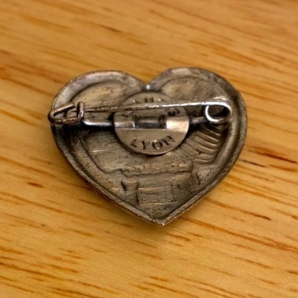 Vintage A. Augis Lyon Monaco USA Flag Heart Pin Enamel Lapel Badge Collectible